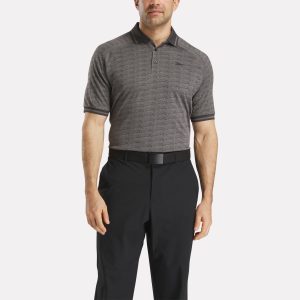 Men's Short Sleeve Tonal Vector Jacquard Polo Shirt with Tipped Rib Trim