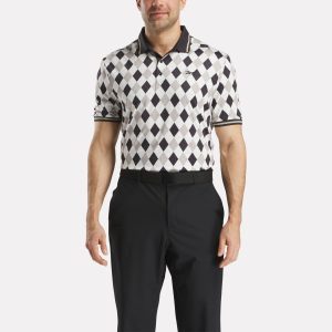 Men's Short Sleeve Vector Argyle Print Polo Shirt with Tipped Rib Trim