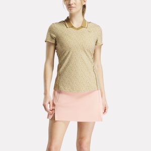 Women's Cap Sleeve Johnny Collar Micro Floral Polo Shirt