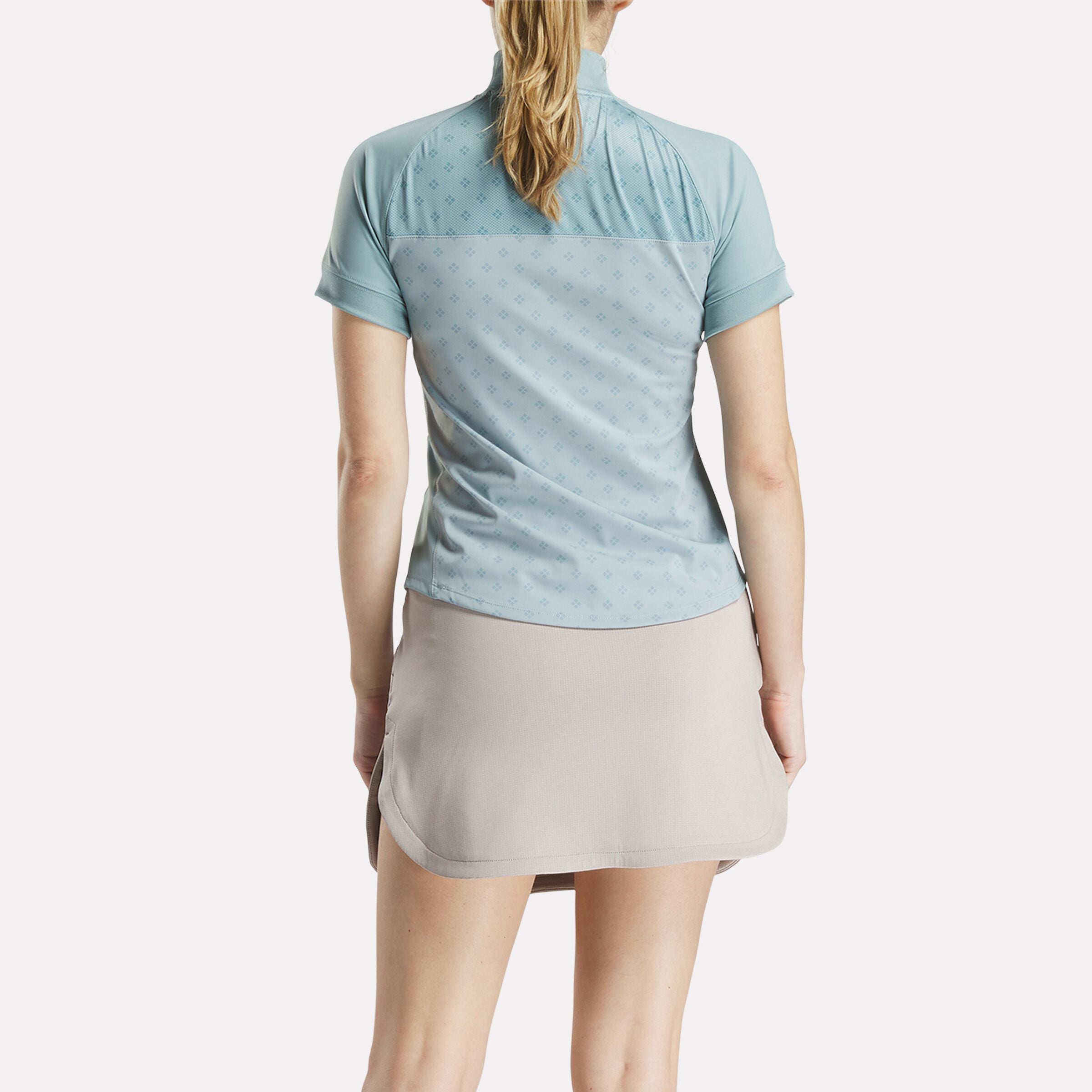 Women's Short Sleeve 1/4 Zip Mini Argyle Print Top - Image 3