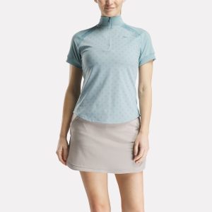 Women's Short Sleeve 1/4 Zip Mini Argyle Print Top
