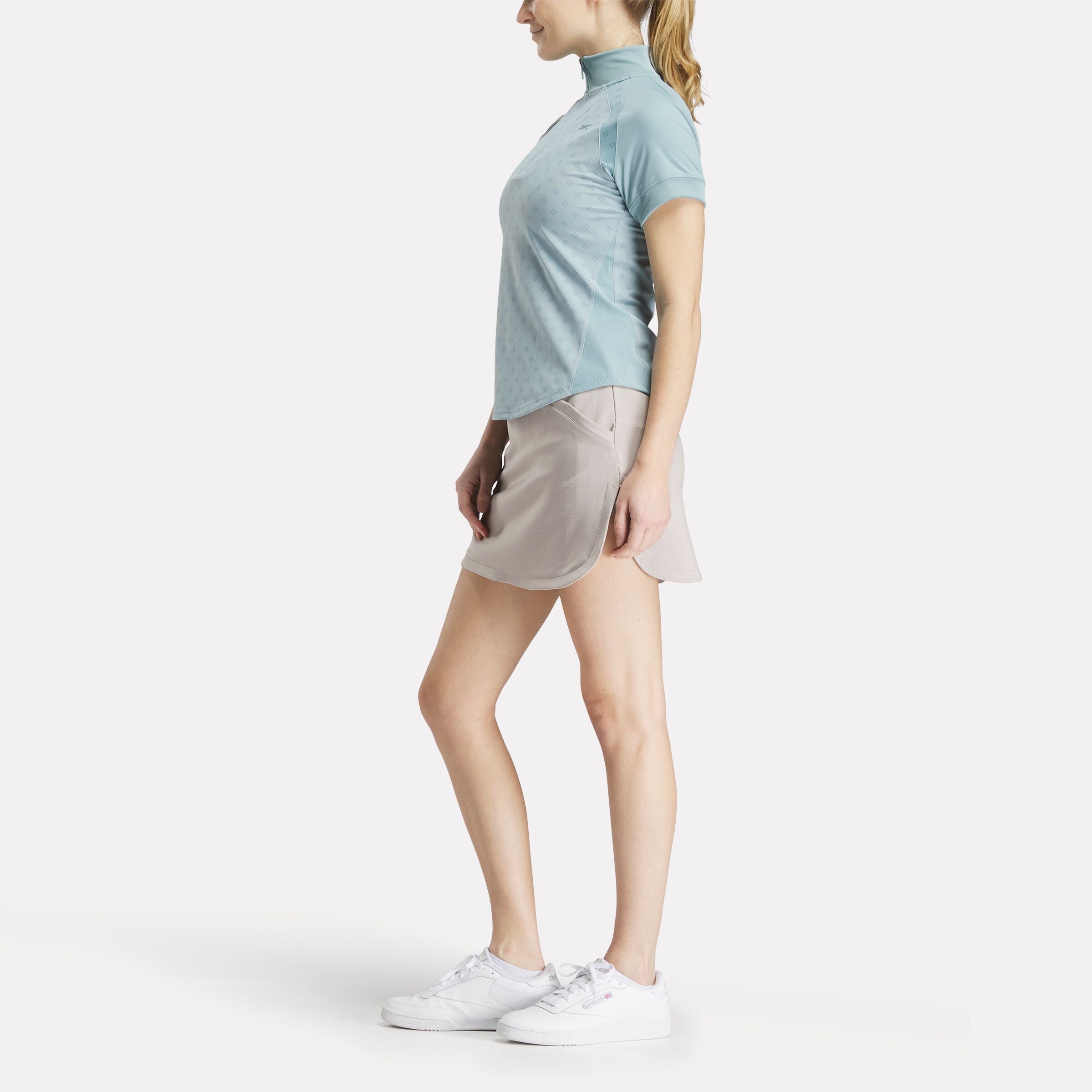 Women's Short Sleeve 1/4 Zip Mini Argyle Print Top - Image 2