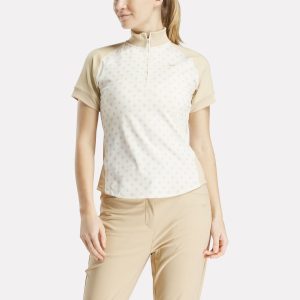 Women's Short Sleeve 1/4 Zip Mini Argyle Print Top